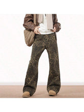 Pantalones vaqueros con estampado de leopardo americano Mannova para hombre, holgados, de corte holgado, estilo urbano, de pierna recta, estilo retro