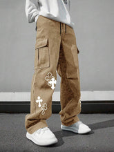 Pantalón cargo multibolsillos para hombre, corte holgado con estampado cruzado, ideal para playa, informal, deportes, actividades al aire libre, jogging, corte recto y holgado, ideal para cualquier temporada, estilo urbano, regalo para novio o esposo.