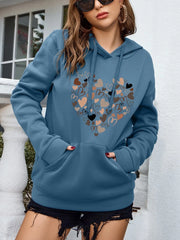 Sudadera térmica con capucha y cordón ajustable en los hombros, bolsillo tipo canguro y estampado de corazón de INAWLY, manga larga