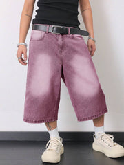 Manfinity Hypemode Men's Casual Washed Wide Leg Denim Shorts Men S Wide Leg Jeans Men Baggy Jean Shorts