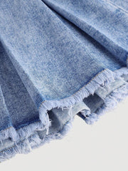 Falda vaquera plisada con dobladillo sin rematar para niñas preadolescentes de Girlism, estilo Y2K, conjuntos bohemios de primavera y verano.