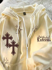 Manfinity Sporsity Men's Loose Fitting Chinese Dragon & Letter Graphic Zip-Up Drawstring Hooded Sweatshirt, Zipper Long Sleeve Hoodie, For Friends, Husband, Boyfriend Gifts