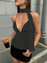 INAWLY 1pc Women's Summer Elegant Polka Dot Print Halter Neck Camisole, Suitable For Dates Graphic Tees Women Tops