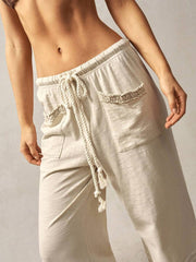 Bohemela Bohemian Style Solid Color High Waist Flared Knit Pants, SpringSummer