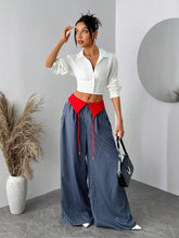 SXY Women's Casual Contrast Color Striped Loose Wide Leg Pants