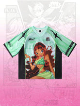 ROMWE MEN Winx Club X ROMWE - Camiseta deportiva de manga corta con diseño de anime y bloques de color, malla y gráfico, para hombre