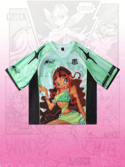 ROMWE MEN Winx Club X ROMWE - Camiseta deportiva de manga corta con diseño de anime y bloques de color, malla y gráfico, para hombre