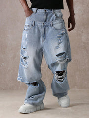 SUMWON Premium Distressed Wide Leg Jeans, Y2K Fashion Baggy Denim Pants, Streetwear Destroyed Ripped Loose Fit Classic 90S Style Casual Wear