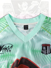 ROMWE MEN Winx Club X ROMWE - Camiseta deportiva de manga corta con diseño de anime y bloques de color, malla y gráfico, para hombre