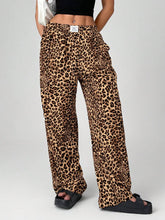 Pantalones anchos de tejido con estampado de leopardo EZwear para mujer