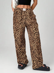 Pantalones anchos de tejido con estampado de leopardo EZwear para mujer
