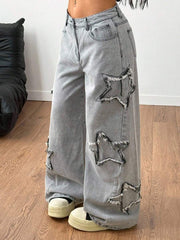 Vaqueros lavados Coolane para mujer, estilo rapero, estilo deportivo, estilo grunge con estampado de estrellas
