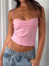 Cream Yellow Lace Patchwork Camisole Top, Solid Color Fashion, Suitable For Summer