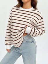 Sudadera con capucha EZwear Spring White Stripe Print con hombros caídos para graduación, regreso a clases, graduación, trajes para maestras para mujer, regreso a clases.