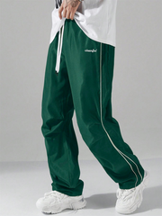 Pantalones casuales con letras TECCULI - Pantalones casuales para hombre - Estampado de letras, ribete en contraste, cintura con cordón ajustable