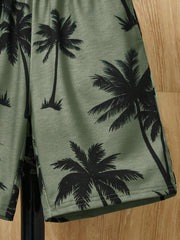 Tween Boys' Coconut Tree Pattern Beach Style T-Shirt And Shorts