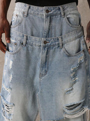 SUMWON Premium Distressed Wide Leg Jeans, Y2K Fashion Baggy Denim Pants, Streetwear Destroyed Ripped Loose Fit Classic 90S Style Casual Wear