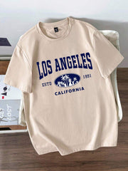 Camiseta de manga corta Manfinity Joysei Slim Fit para hombre, color caqui liso, con estampado de letras