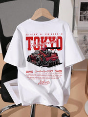 Camiseta de manga corta con estampado de coche, ideal para preadolescentes y estudiantes de verano.
