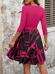 Vestido TECCULI Clasi Summer con estampado geométrico en contraste y media cremallera en la cintura con cinturón