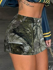 TECCULI ICON Women's Camo Print Denim Cargo Mini Skirt