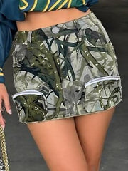 TECCULI ICON Women's Camo Print Denim Cargo Mini Skirt