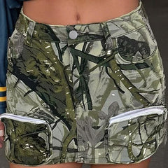 TECCULI ICON Women's Camo Print Denim Cargo Mini Skirt