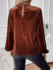 TECCULI Clasi Choker Neck Lantern Sleeve Velvet Blouse
