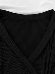 TECCULI Lyxana Women V-Neck Long Sleeve Solid Color Fitted Casual & Simple T-Shirt, Daily Wear