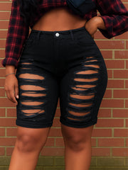 TECCULI SXY Plus Size Women's Skinny Fit Denim Shorts, Elastic, Casual For Spring/Summer