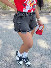 TECCULI ICON Plus Size Distressed Washed Denim Shorts