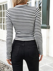 TECCULI Frenchy Striped Print Button Detail Tee