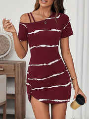 TECCULI LUNE Women's Casual Asymmetric Neck Pleated Dress