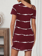 TECCULI LUNE Women's Casual Asymmetric Neck Pleated Dress