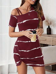 TECCULI LUNE Women's Casual Asymmetric Neck Pleated Dress