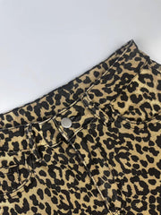 TECCULI New American Hot Girl Leopard Print Wide Leg Overalls Women's New Multi-Pocket Design Straight Drape Straight Jeans