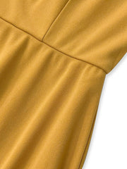 Vestido corto informal de punto amarillo TECCULI EZwear para mujer, con cuello cuadrado y manga corta