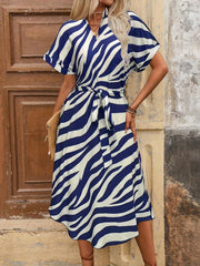 TECCULI Tall New Spring/Summer Fashion Casual Vacation Bamboo Pattern Retro Leopard Print Chic Women Mid-Length Dress