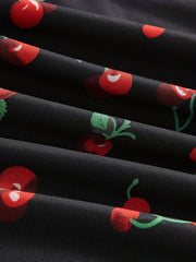 TECCULI MOD Vestido corto de verano estilo pastoral con escote fruncido y estampado de cerezas, vestido de verano para mujer