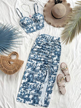 TECCULI PETITE 2pcs/Set Women Floral Print Camisole Top And Drawstring Waist Midi Skirt,Summer Sets