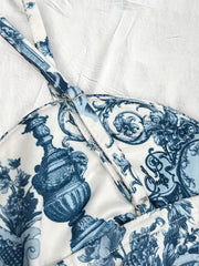 TECCULI PETITE 2pcs/Set Women Floral Print Camisole Top And Drawstring Waist Midi Skirt,Summer Sets