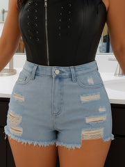 TECCULI SXY Plus Size Fashionable Ripped Denim Shorts Without Elasticity