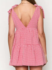 TECCULI Vestido mini Y2K con lazo en los hombros, estilo babydoll fluido con volantes y lazo, vestido floral bohemio para salir de verano.