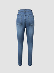 TECCULI Womens Classic High Waist Stretch Jeans 5 Button Push Up Butt Lifting Jeans