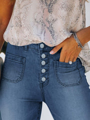 TECCULI Womens Classic High Waist Stretch Jeans 5 Button Push Up Butt Lifting Jeans