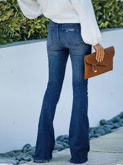 TECCULI Women's Straight-Leg Distressed Jeans With Pockets For Sports And Casual Wear