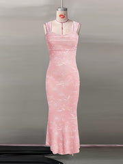 Vestido camisola TECCULI MOD con escote fruncido, dobladillo de sirena y malla floral superpuesta, vestidos pastel para mujer