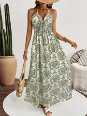 TECCULI Maternity Casual Full Print Backless Halter Dress For Vacation