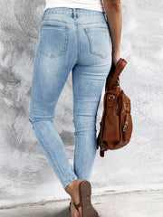 TECCULI Women's Solid Color Minimalist Distressed Skinny Jeans, Daily Wear