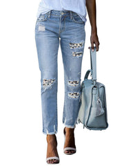 TECCULI Women's Tapered Mom Jeans | 4-Way Stretch Distressed Denim, Slimming High Waist Daily Long Pants